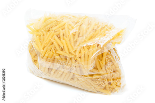 macaroni in package on white background