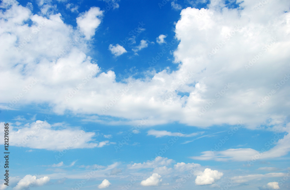 Fototapeta premium Blue sky background with tiny clouds