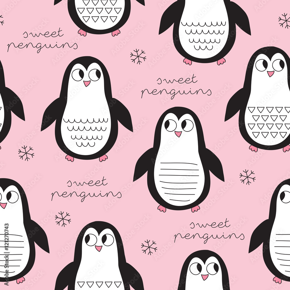 Fototapeta premium seamless penguin bird pattern vector illustration 