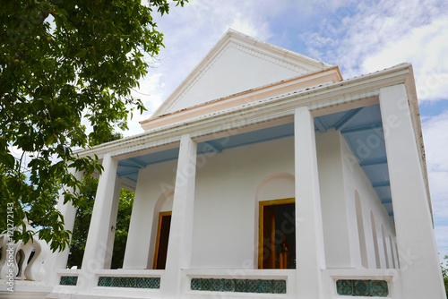 Thai art architecture  old Vihara hall in Wat Aranyikawat ( Public Temple ), Ratchaburi , Thailand photo