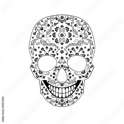 Vector monochrome contour skull ornament