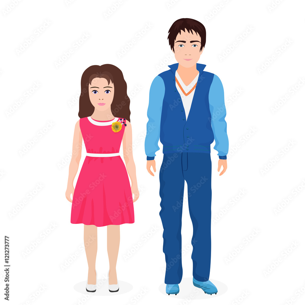 Little cute boy and girl together. First class school kids isolated. Little cute boy and girl together. First class school kids isolated.