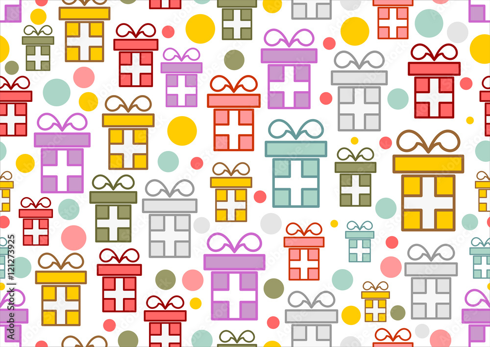 Colorful Vector seamless gift pattern. gift boxes