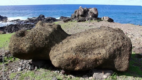 Moai on the ground close to the sea, Easter Island, Rapa Nui