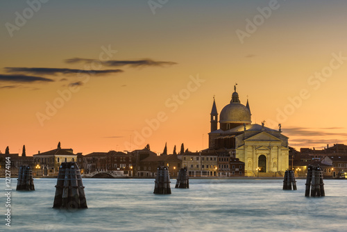 View of the island Guidecco at sunset. Venezia, Italy.
