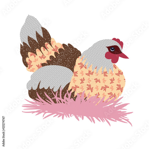 Hand drawn patchwork hen