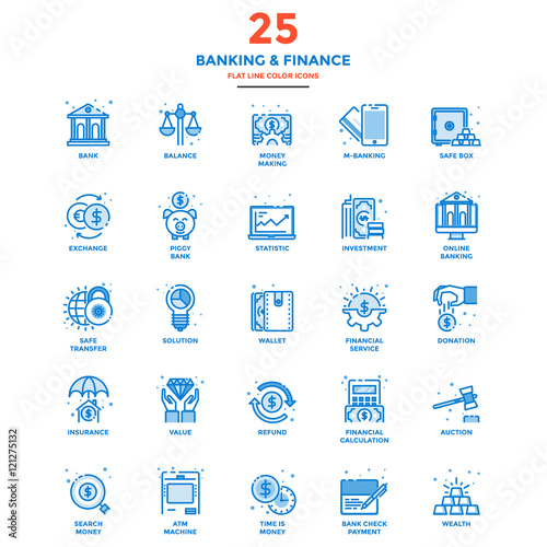 Modern Flat Line Color Icons- Banking and Finance