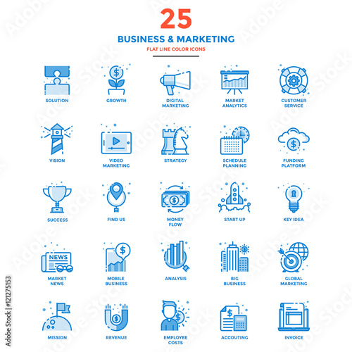 Modern Flat Line Color Icons- Business and Marketing
