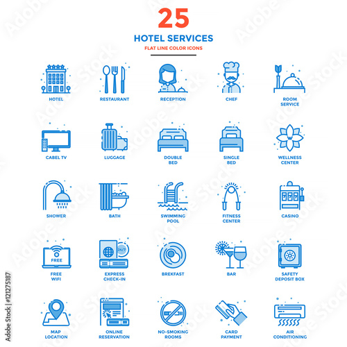 Modern Flat Line Color Icons- Hotel Services