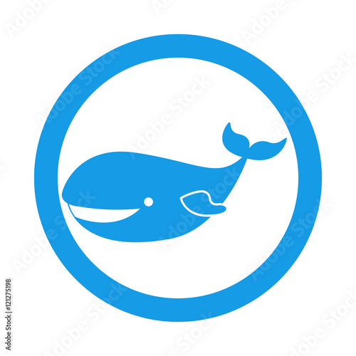 Icono plano ballena en circulo color azul