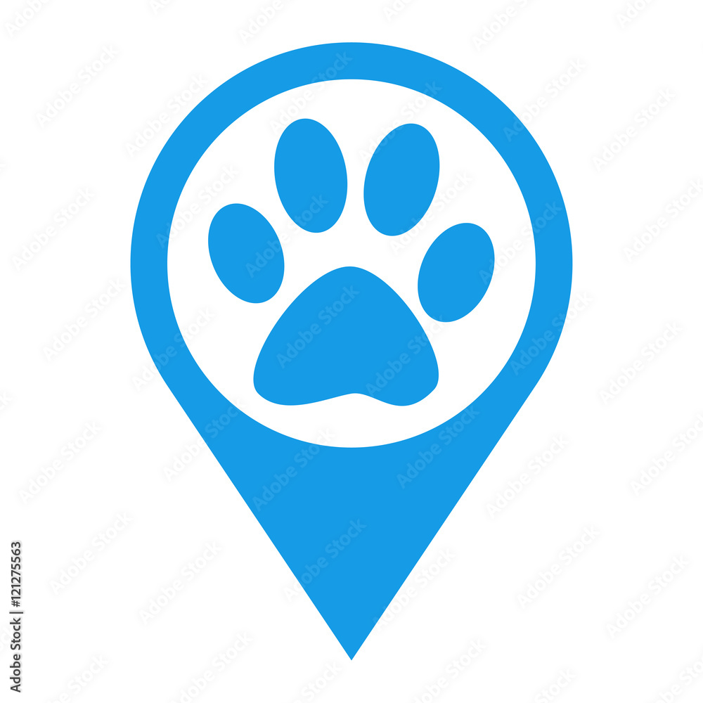 Icono plano localizacion huella gato azul Icono plano localizacion huella gato azul