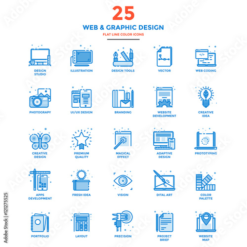 Modern Flat Line Color Icons- Web and Graphic Design