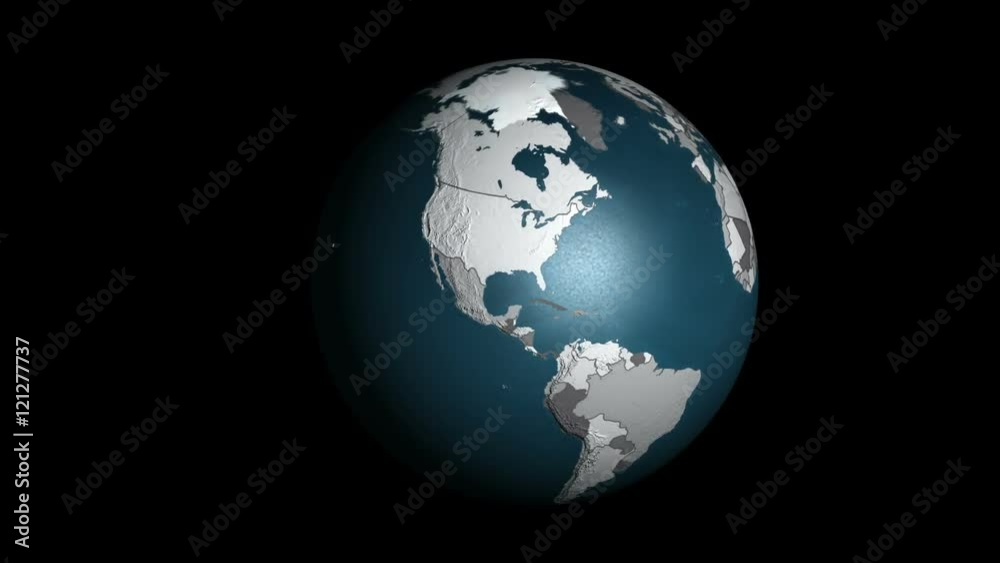 3D geopolitical map of the Earth with all countries and their borders that starts from a flat map and then folds into a spinning globe.
