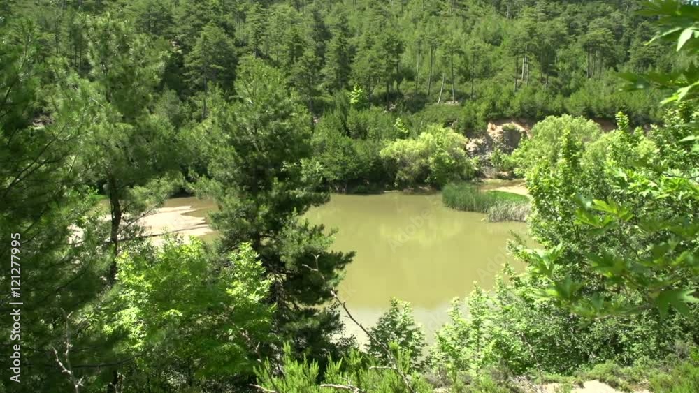 Pan tilt to lake near the waterfall in Maries, Thassos Greece Pan tilt to lake near the waterfall in Maries, Thassos Greece