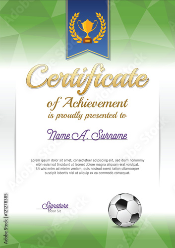 Certificate of Achievement. Soccer. Portrait.