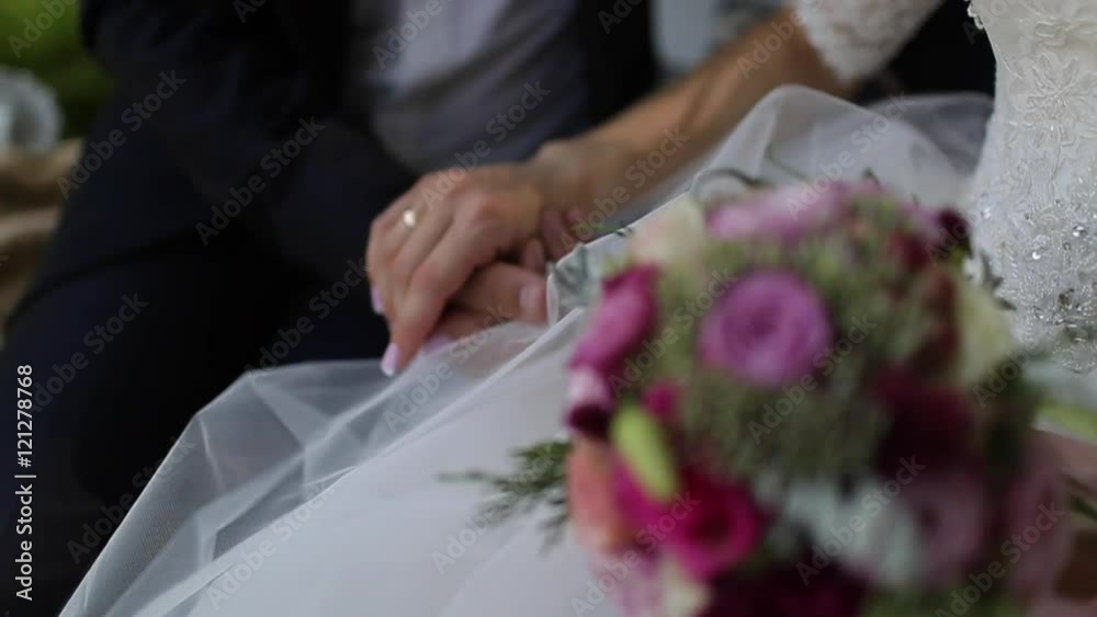 Two People Bride and Groom Hold Each Other's Hands. Wedding Carriage HD Two People Bride and Groom Hold Each Other's Hands. Wedding Carriage HD