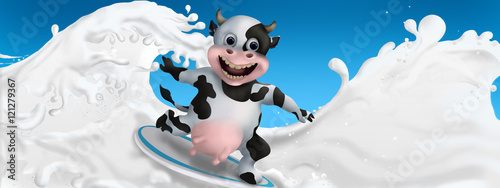 Valokuva Cow surfs on the milk