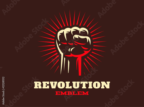 Revolution hend up emblem illustration on dark background