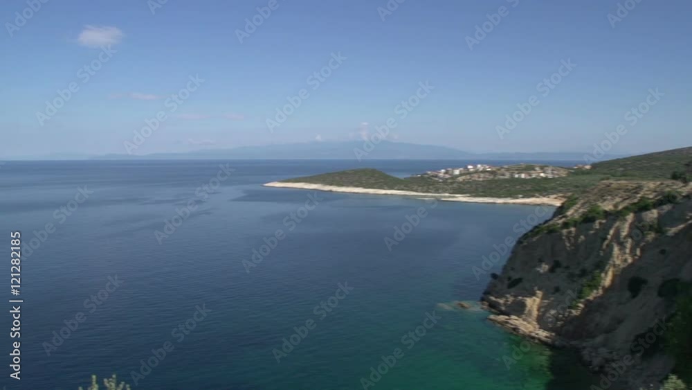 Pan from Coast line in front of skala marion Thassos Greece Pan from Coast line in front of skala marion Thassos Greece