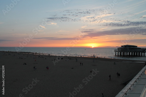 Romantic sunset at the beach and sea in the Netherlands