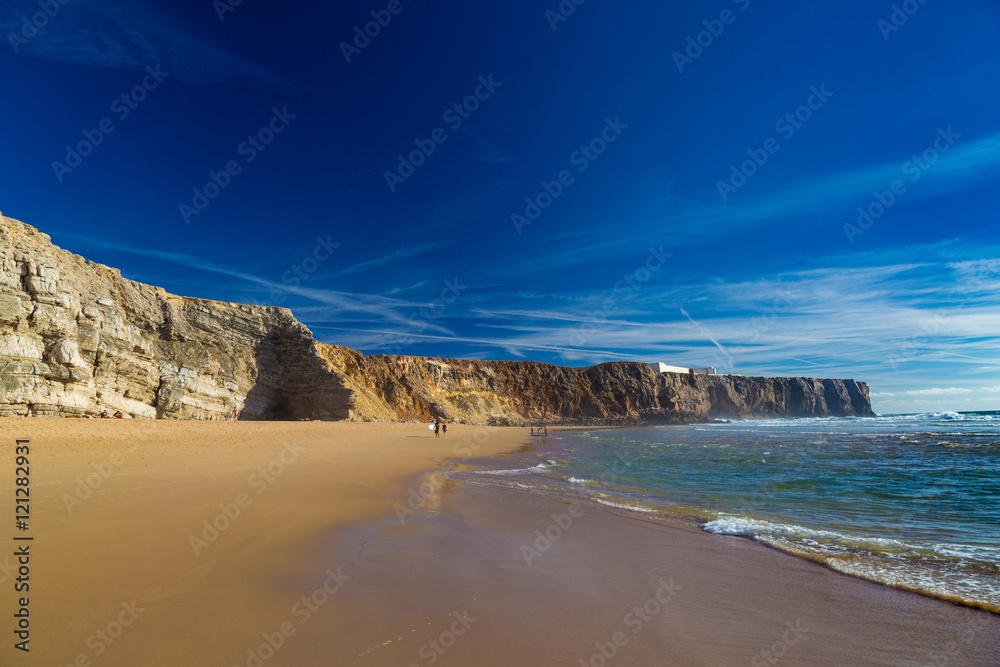 Praia Do Tonel, small isolated beach in Alentejo region, Sagres, Portugal