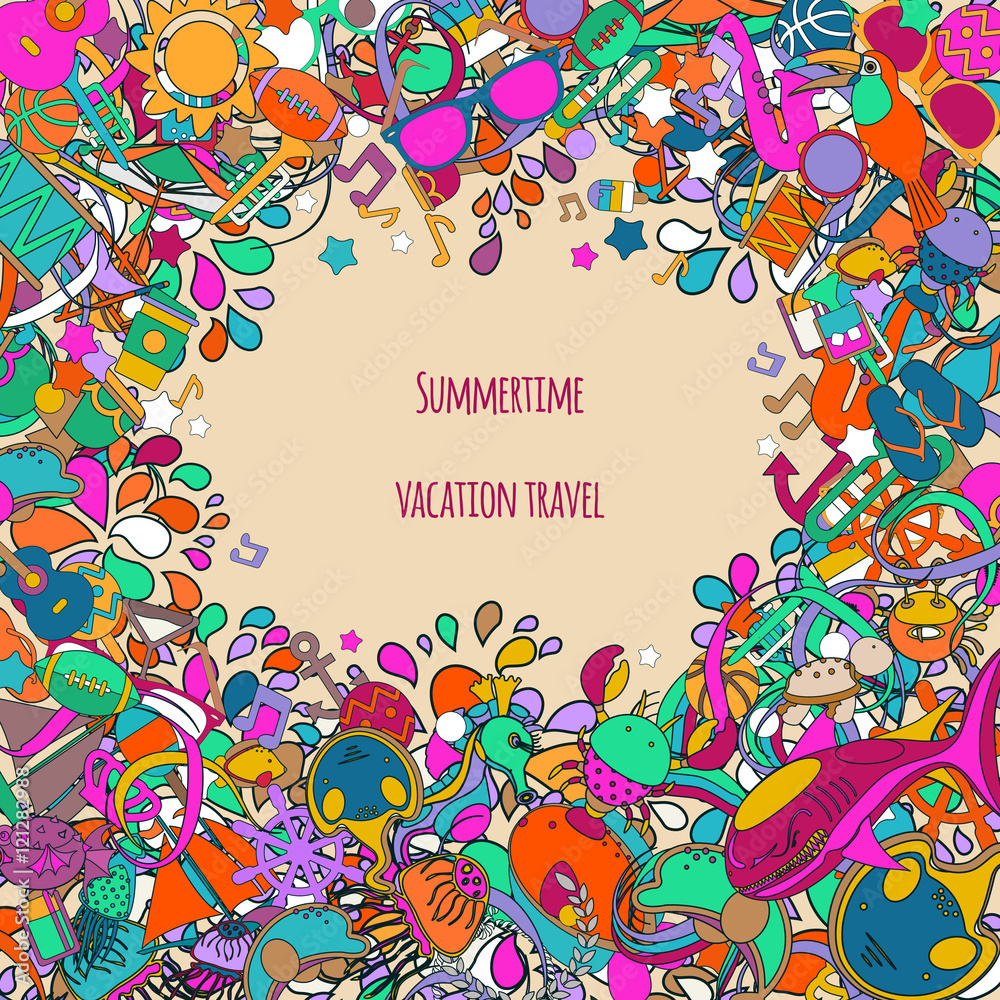 Summer and vacation hand drawn vector. doodles picture, concept, banner, advertising, invitation Summer and vacation hand drawn vector. doodles picture, concept, banner, advertising, invitation