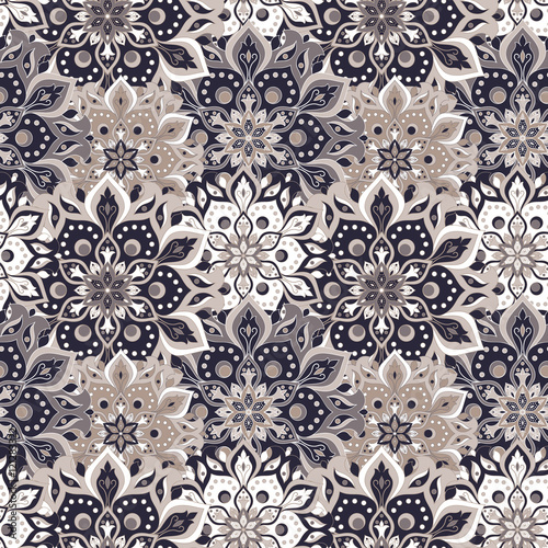 Seamless hand drawn mandala pattern. Vintage elements in oriental style. Texture for wallpapers, backgrounds and page fill. Islam, arabic, indian, turkish,ottoman, asian motifs. Vector illustration.