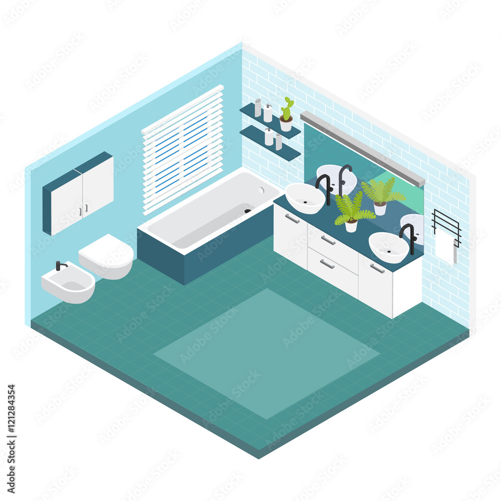 Fototapeta premium Isometric Bathroom Composition