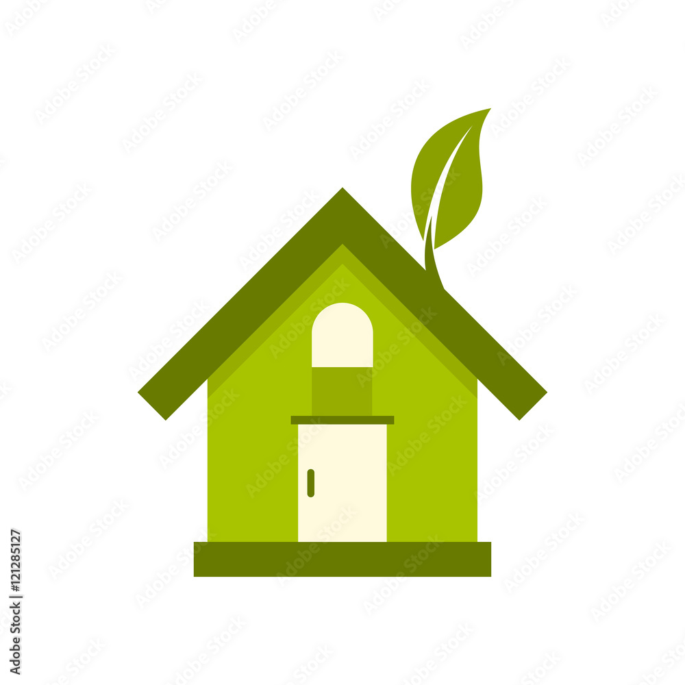 Eco house icon in flat style isolated on white background. Ecology symbol vector illustration Eco house icon in flat style isolated on white background. Ecology symbol vector illustration