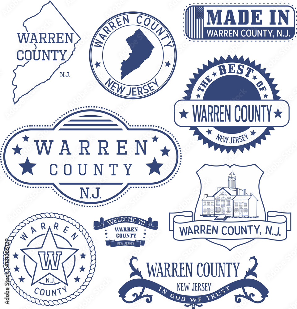 Fototapeta premium Warren county, NJ, generic stamps and signs