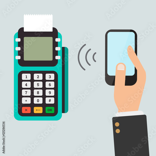 Pos terminal confirms the payment by smartphone.