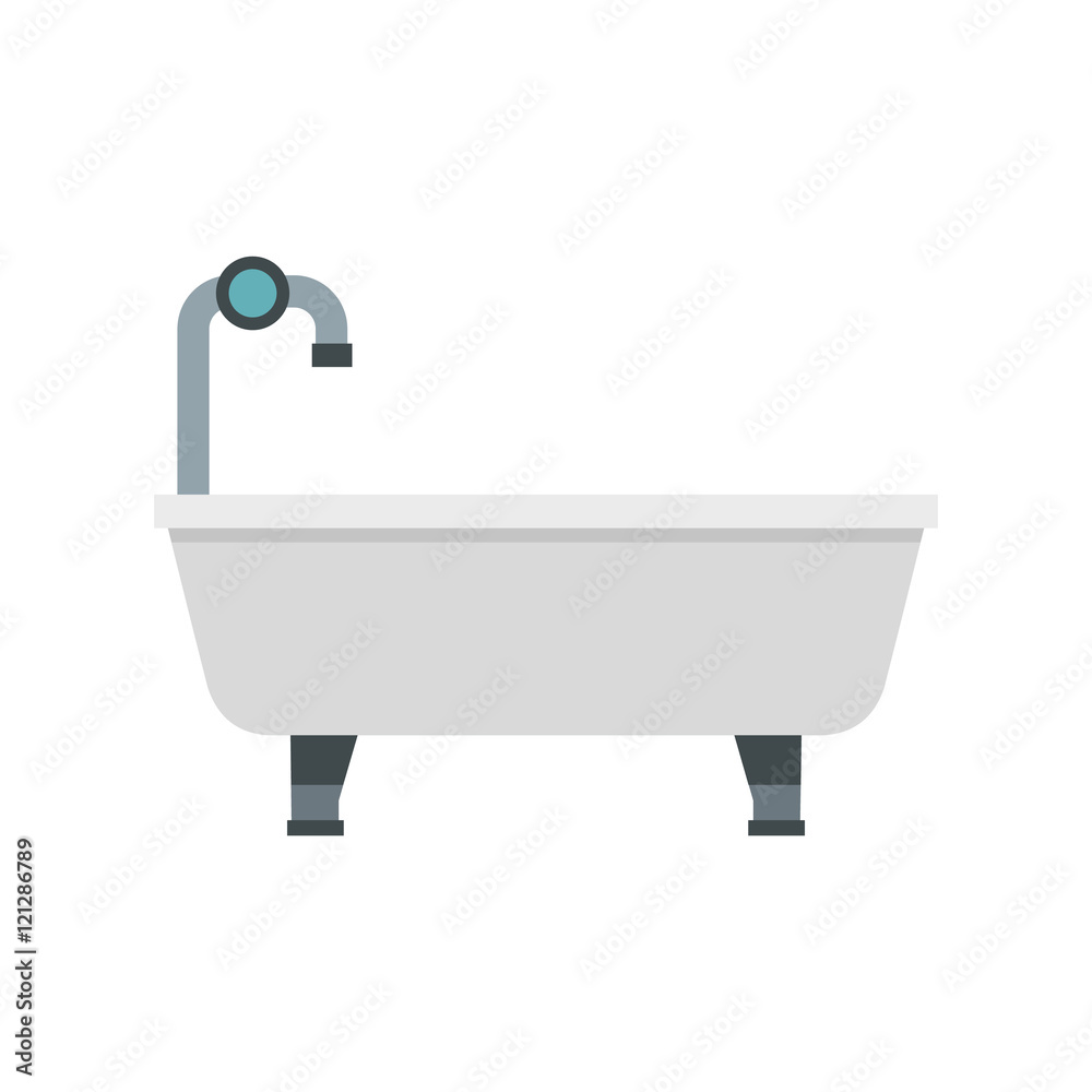 Bath with tap icon in flat style isolated on white background. Bathing symbol vector illustration Bath with tap icon in flat style isolated on white background. Bathing symbol vector illustration