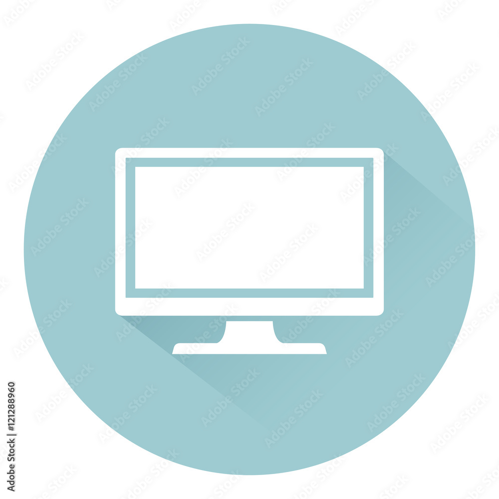 Monitor PC icon flat style with shadow on background, vector illustration Monitor PC icon flat style with shadow on background, vector illustration