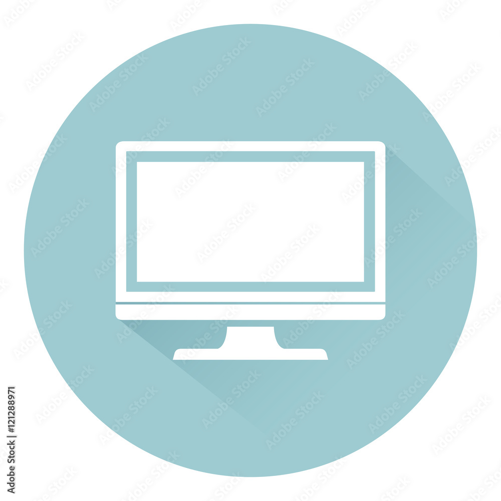 Monitor PC icon flat style with shadow on background, vector illustration Monitor PC icon flat style with shadow on background, vector illustration