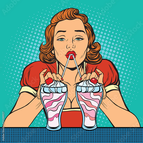 Woman drinking milkshake ice cream