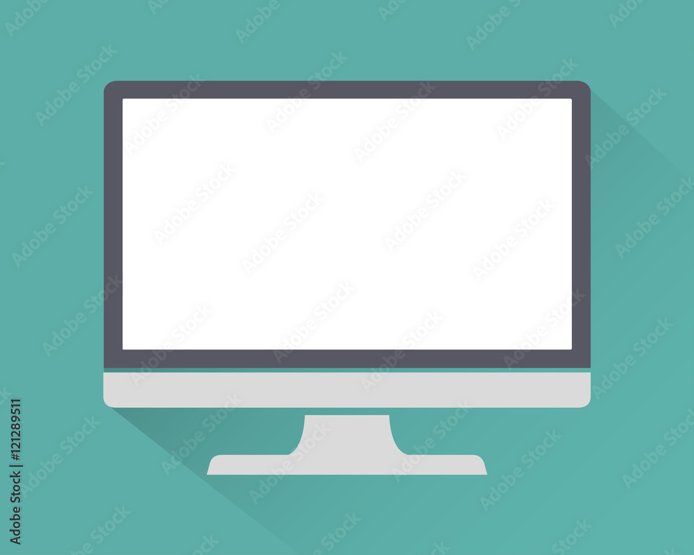 Monitor PC icon flat style with shadow isolated on a green background, vector illustration for web design Monitor PC icon flat style with shadow isolated on a green background, vector illustration for web design