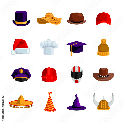 Hats And Caps Flat Color Icons