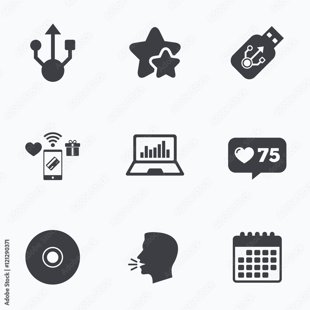 Usb flash drive icons. Notebook or Laptop pc. Usb flash drive icons. Notebook or Laptop pc.