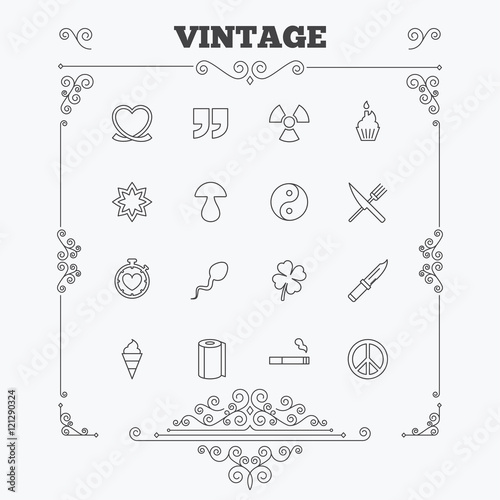 Universal icons. Quotes, ribbon heart and cake.