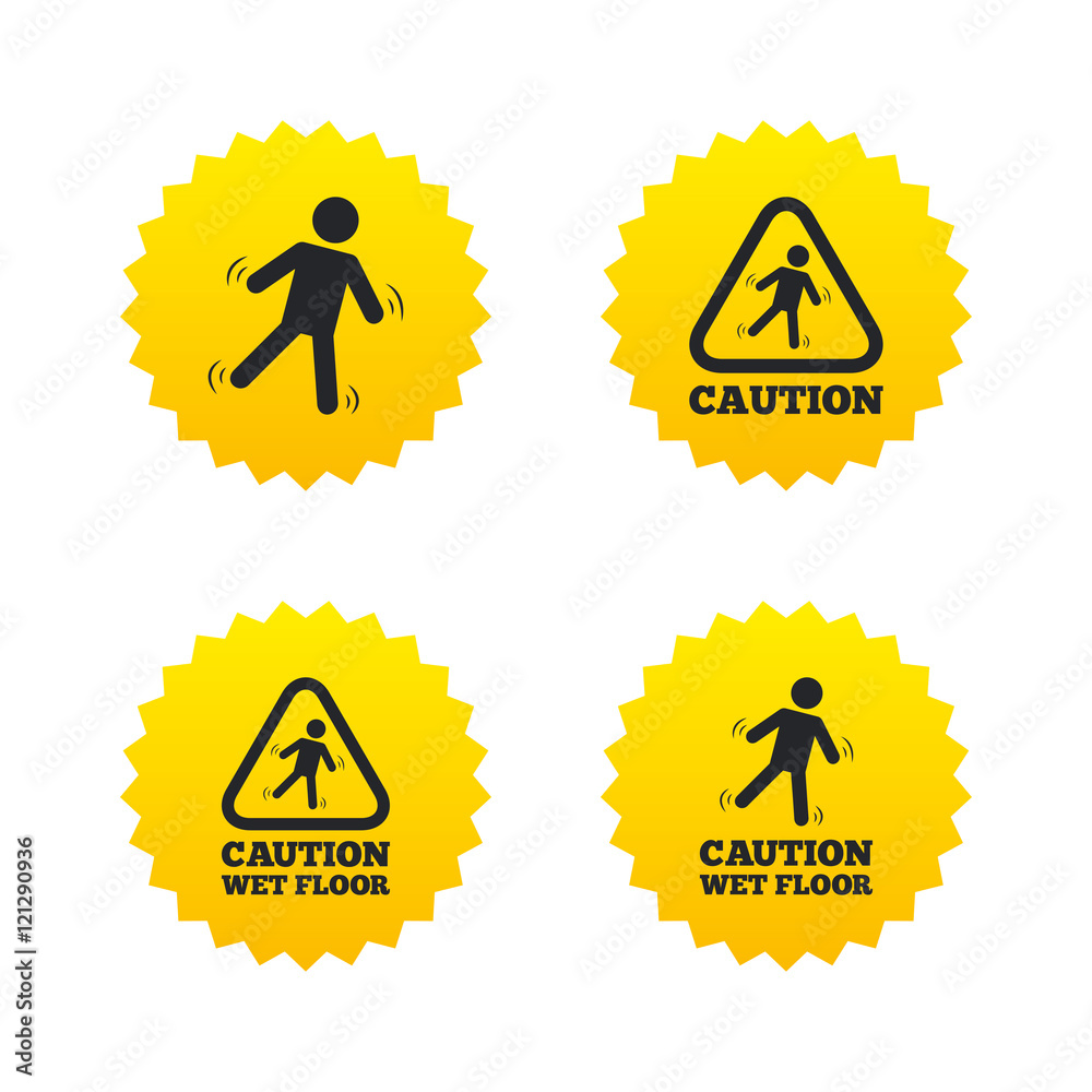 Caution wet floor icons. Human falling signs. Caution wet floor icons. Human falling signs.