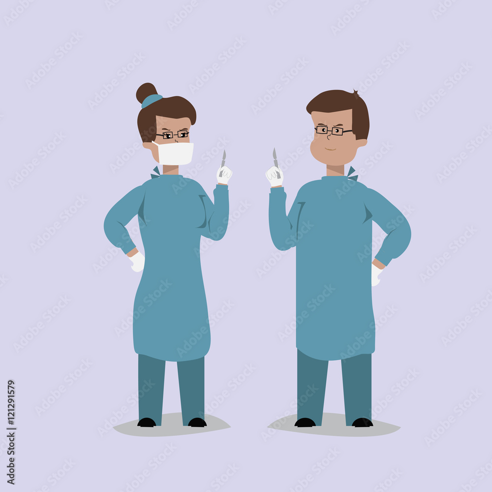 Medicine concept in flat style with 2 surgeon Medicine concept in flat style with 2 surgeon