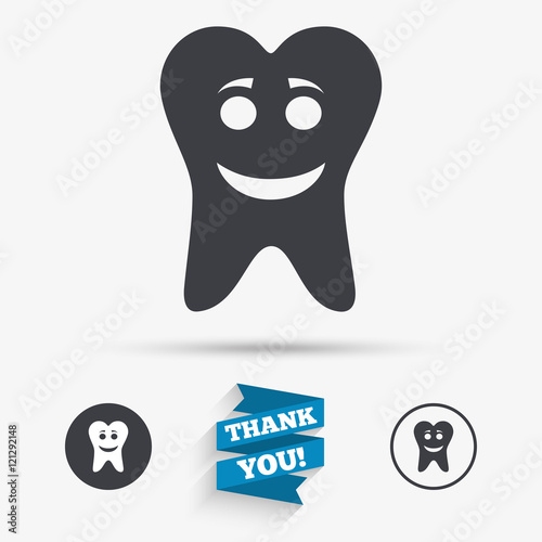 Tooth happy face sign icon. Healthy tooth