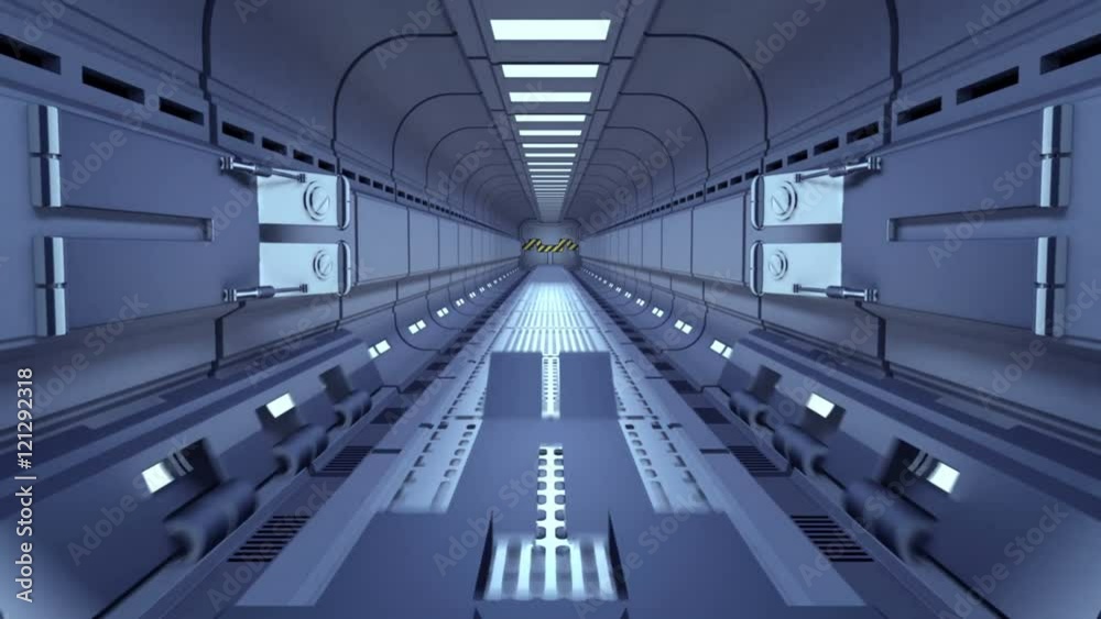 Camera flies out of sci-fi tunnel to the Earth, 3D animation.