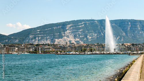 The landmark Jet d'Eau of Geneva, Switzerland