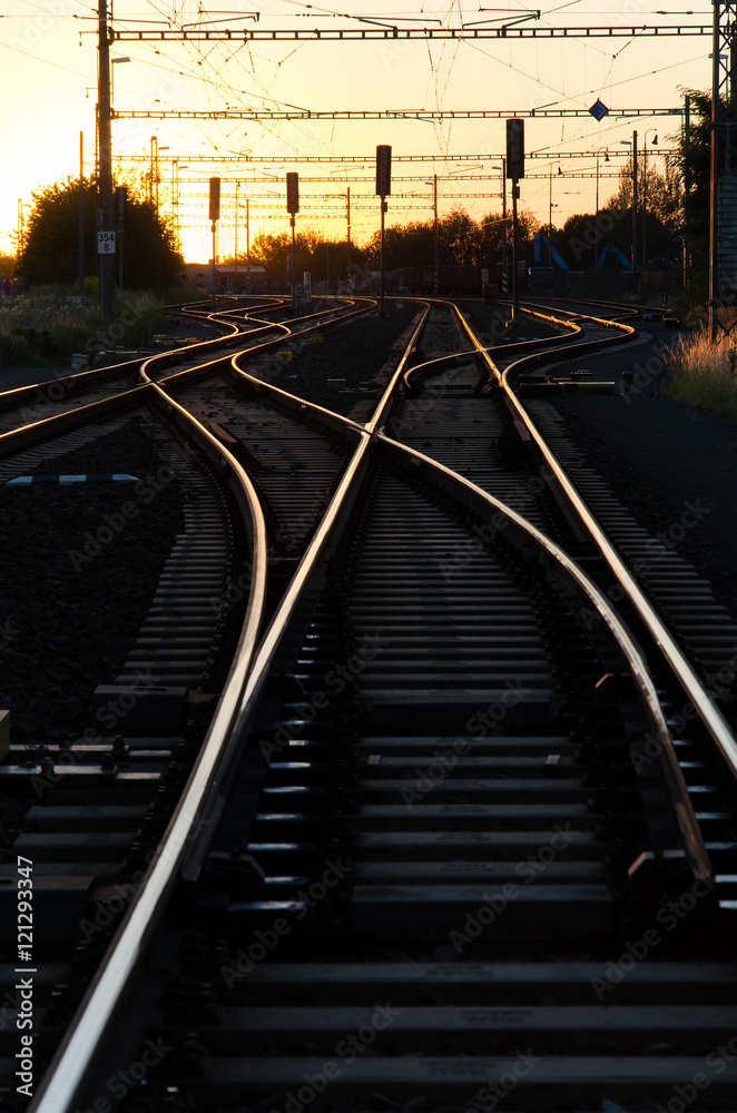 Fototapeta premium Railway in sunset