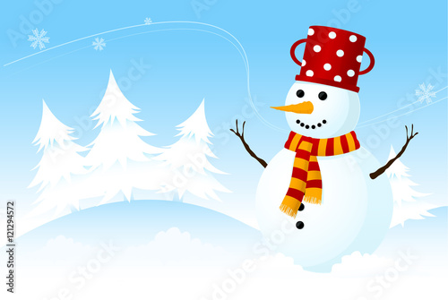 Winter Landscape with Smiling Snowman