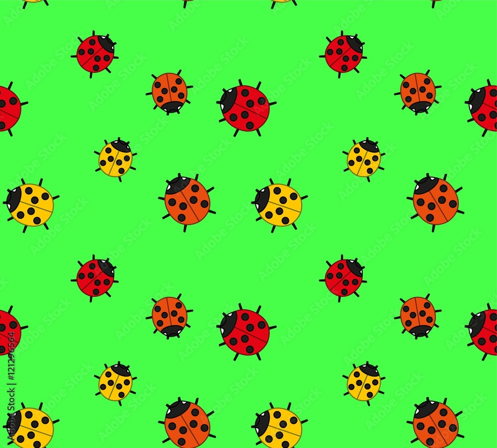 background of the three species of ladybirds on a green meadow