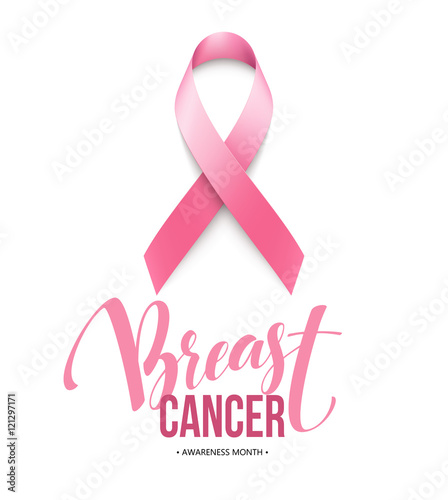 Realistic pink ribbon, breast cancer awareness symbol. Vector illustration