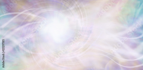 Streaming ethereal energy background - streams of white light and a central white vortex light area with a random pattern of aqua, purple, pink and light golden yellow 