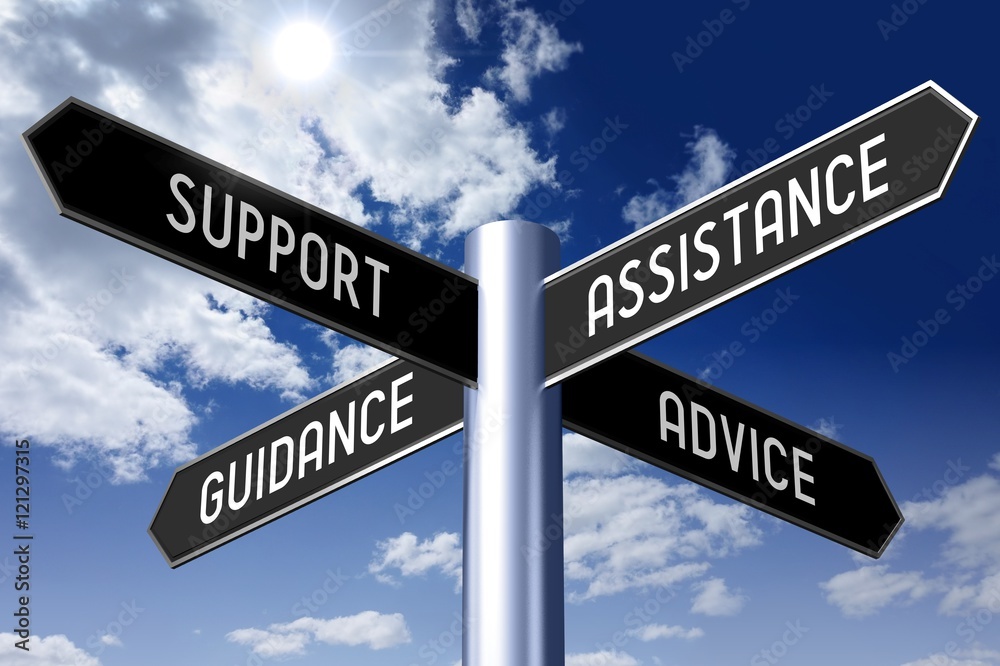 Signpost - help, support, advice, assistance concept Signpost - help, support, advice, assistance concept